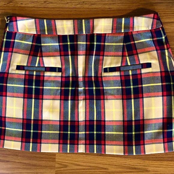 Designer - Vera Wang Princess NWOT sz9 Blue Tan Red Plad Pleated Mini Skirt - Picture 5 of 8